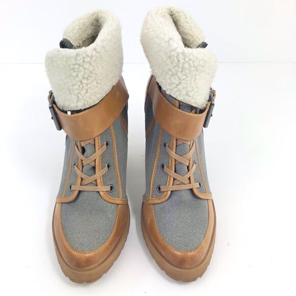 Naughty Monkey HIGHTRAIL Brown Leather Sherpa Lined Zip Up Heeled Buckle Boots - Picture 3 of 16